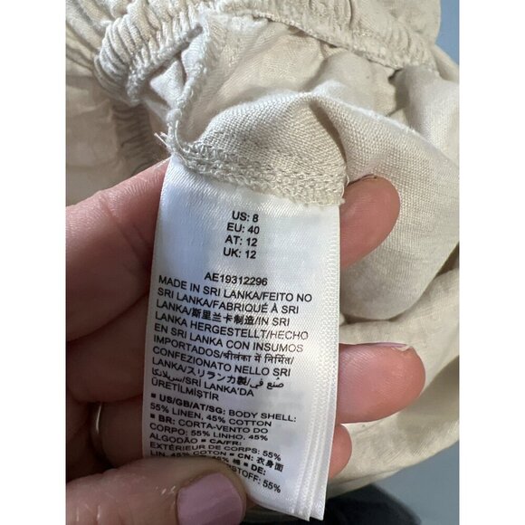 New Linen Blend Jumpsuit Sz 8 Beach Coastal Resort Vacation V-Neck Drawstring - Picture 3 of 16